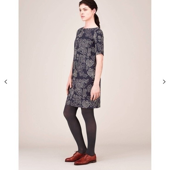 Toast Batik Print Shift Dress Indigo/Off White 12 - Picture 1 of 15